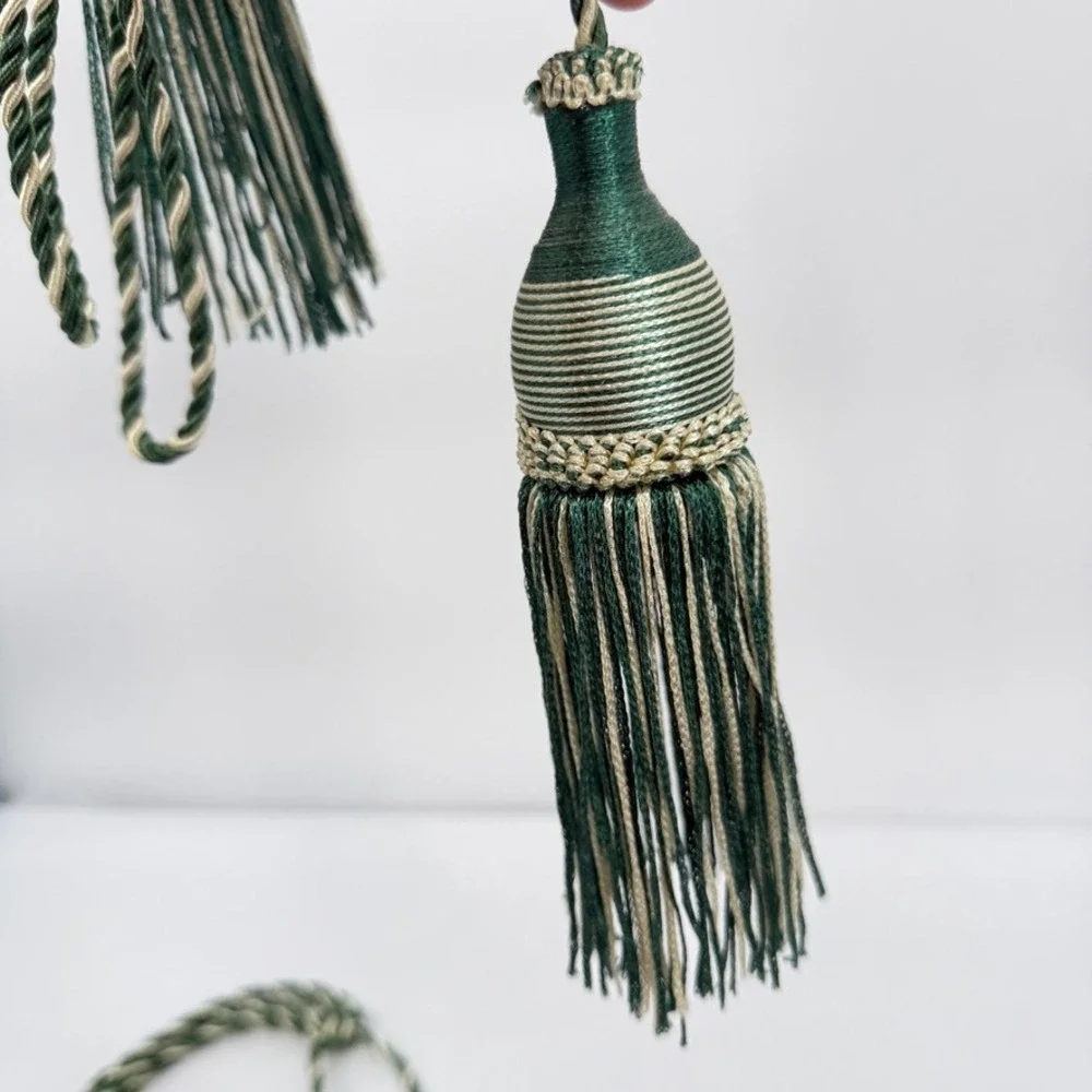 Curtain Tieback Double Tassels Traditional Elegant Drapery Decor Green Cream‎